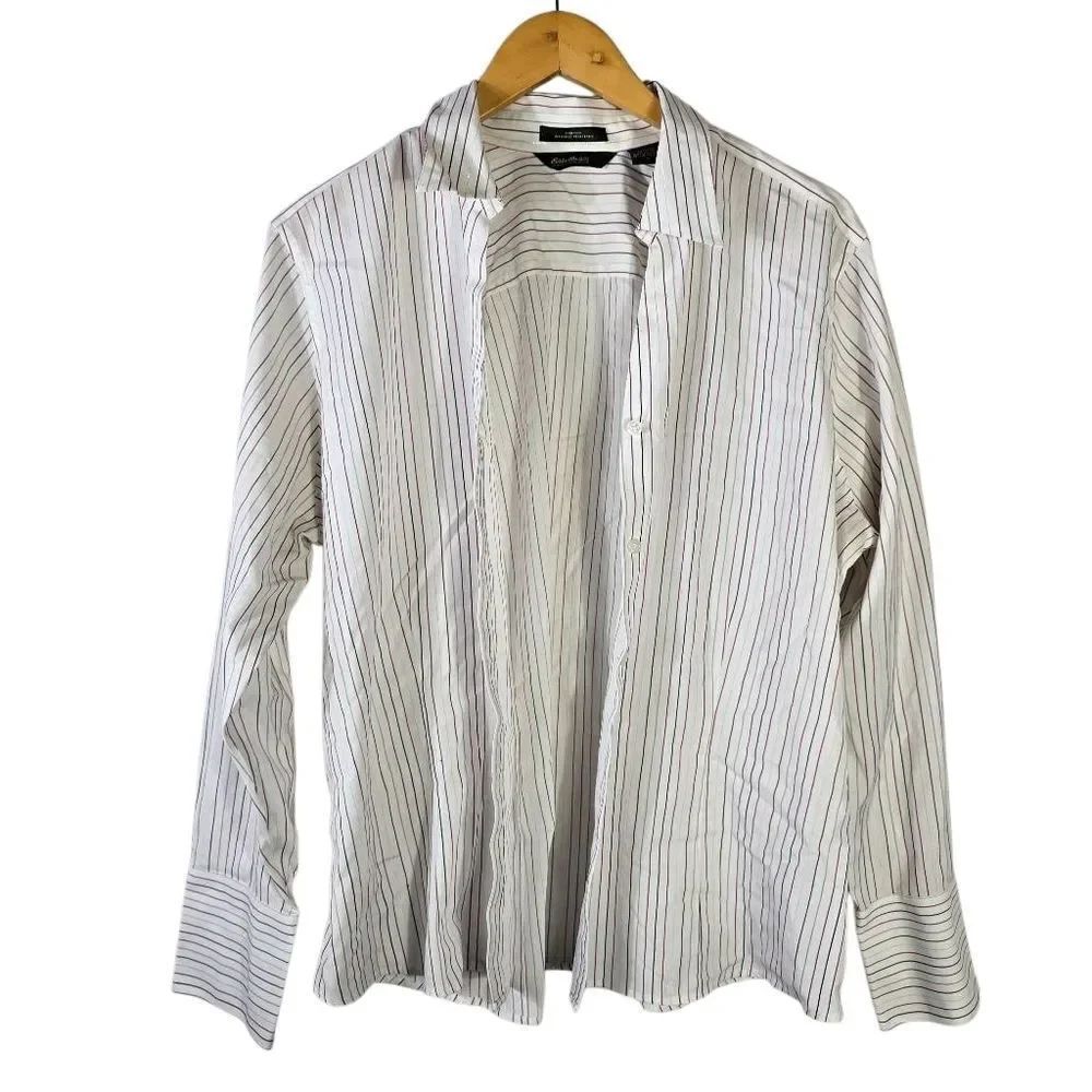Eddie Bauer Women’s White Striped Button‑Down Shirt – Stretch Cotton Size Xl